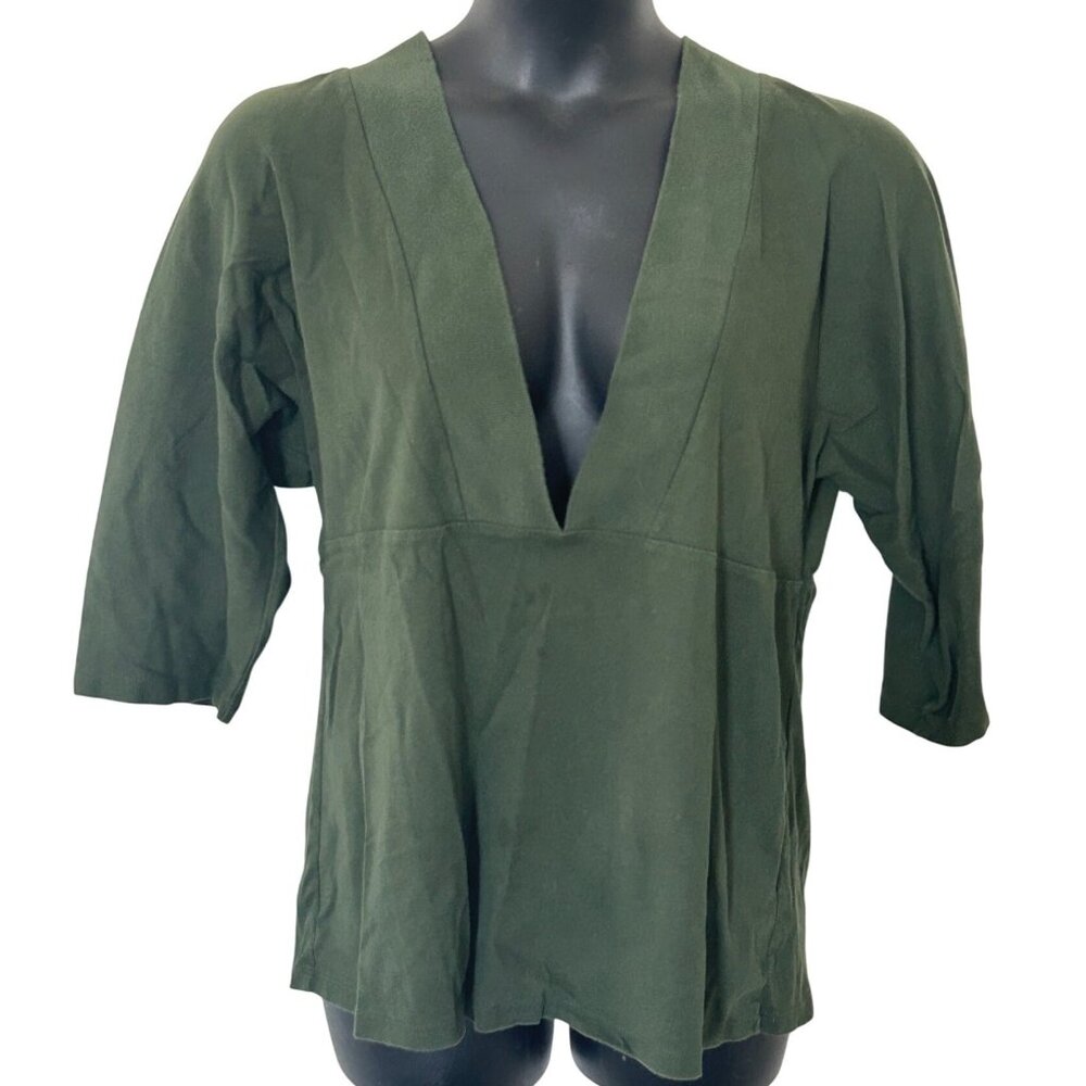 Avenue The Longest Tunic V-Neck Emerald Green 3/4 Sleeve  Size 14/16